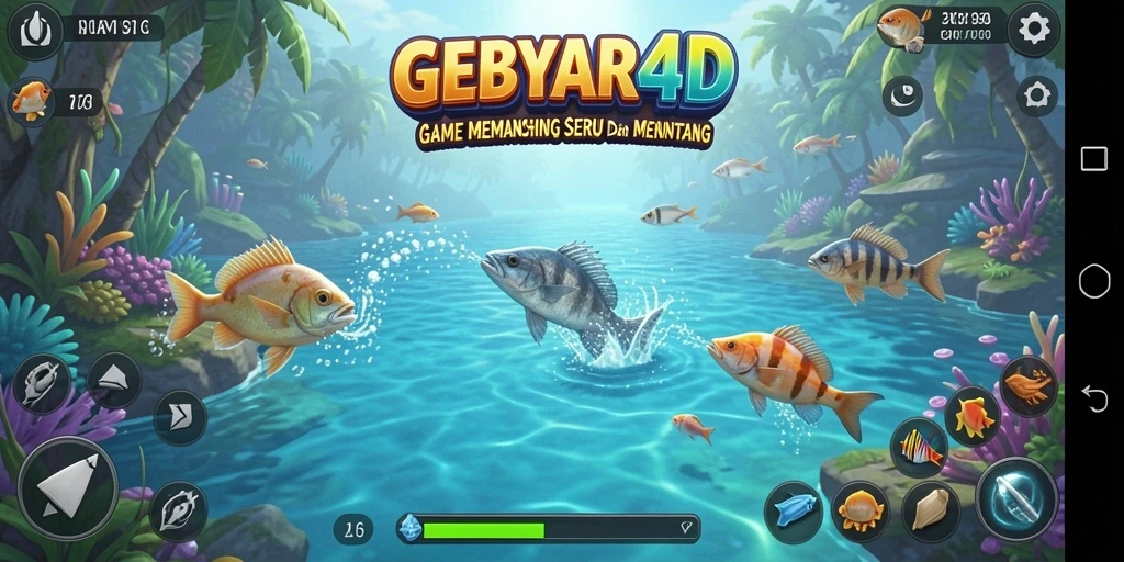 Screenshot gameplay GEBYAR4D menunjukkan pengalaman memancing yang mengasyikkan.