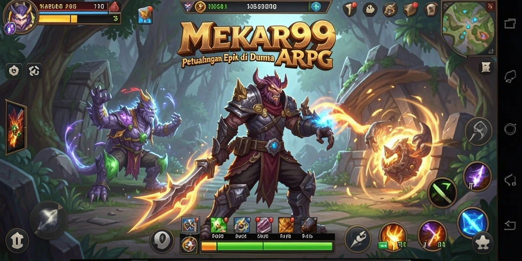 Tampilan gameplay seru di dunia MEKAR99 dengan pertarungan aksi.