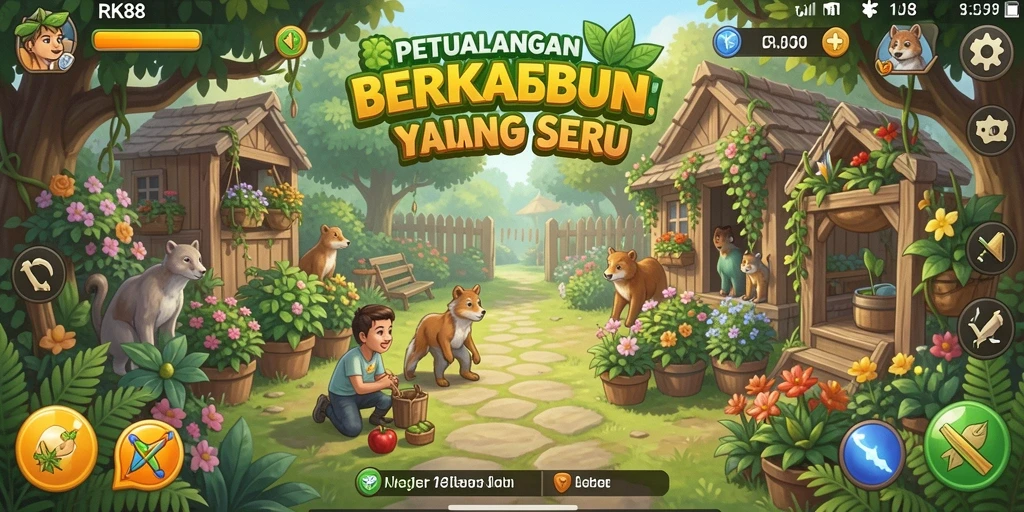 Tampilan gameplay RK88 yang menawan dengan kebun subur dan tanaman yang sehat.